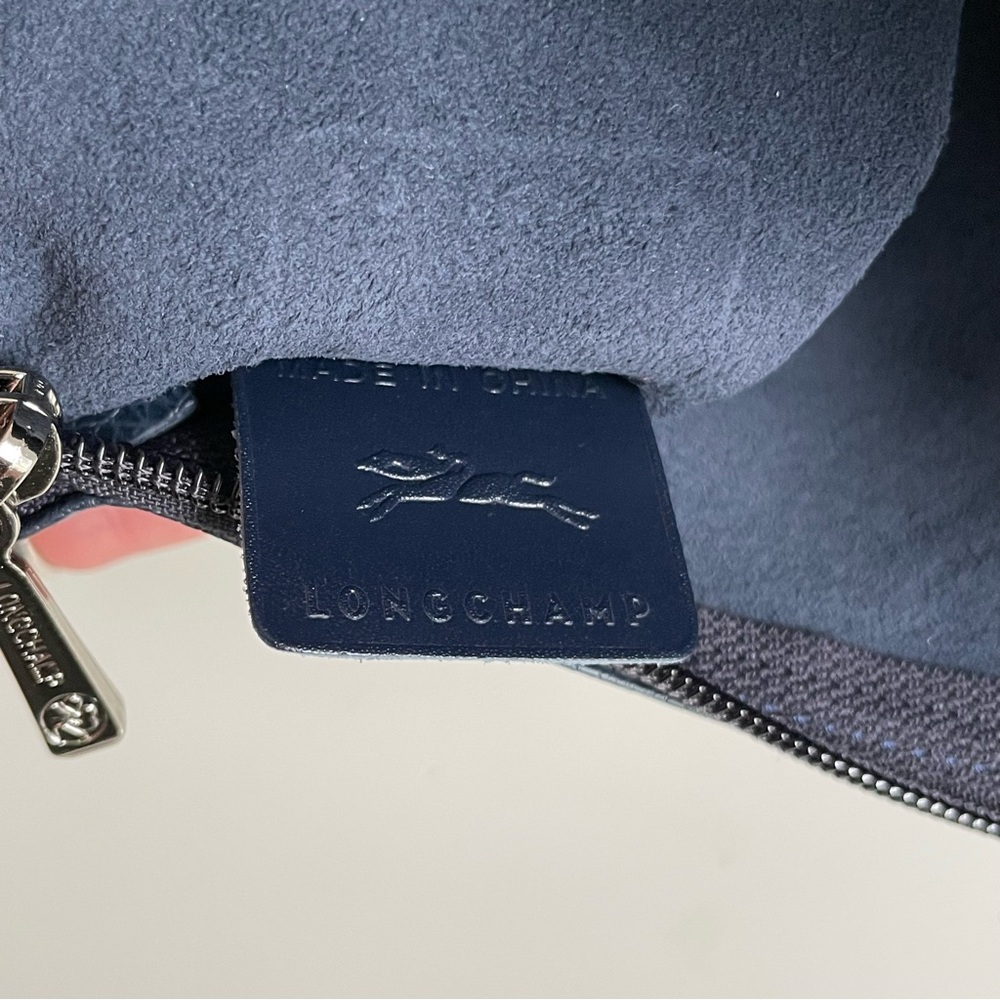 Longchamp Le Foulonné Navy Blue Pebbled Leather Clutch Purse Pouch Zippered - Picture 7 of 10